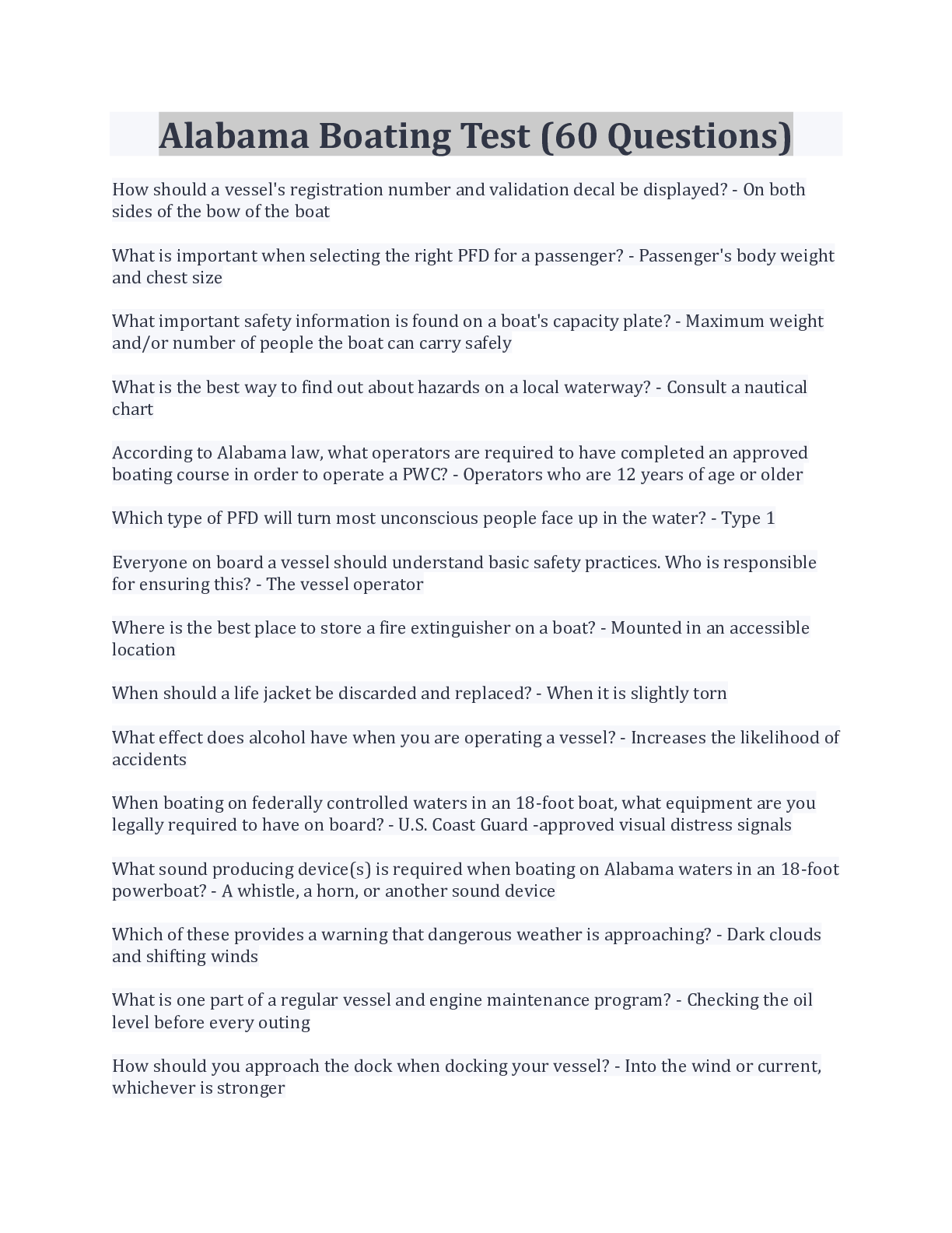 Preview image for Alabama Boating Test (60 Questions) And Answers